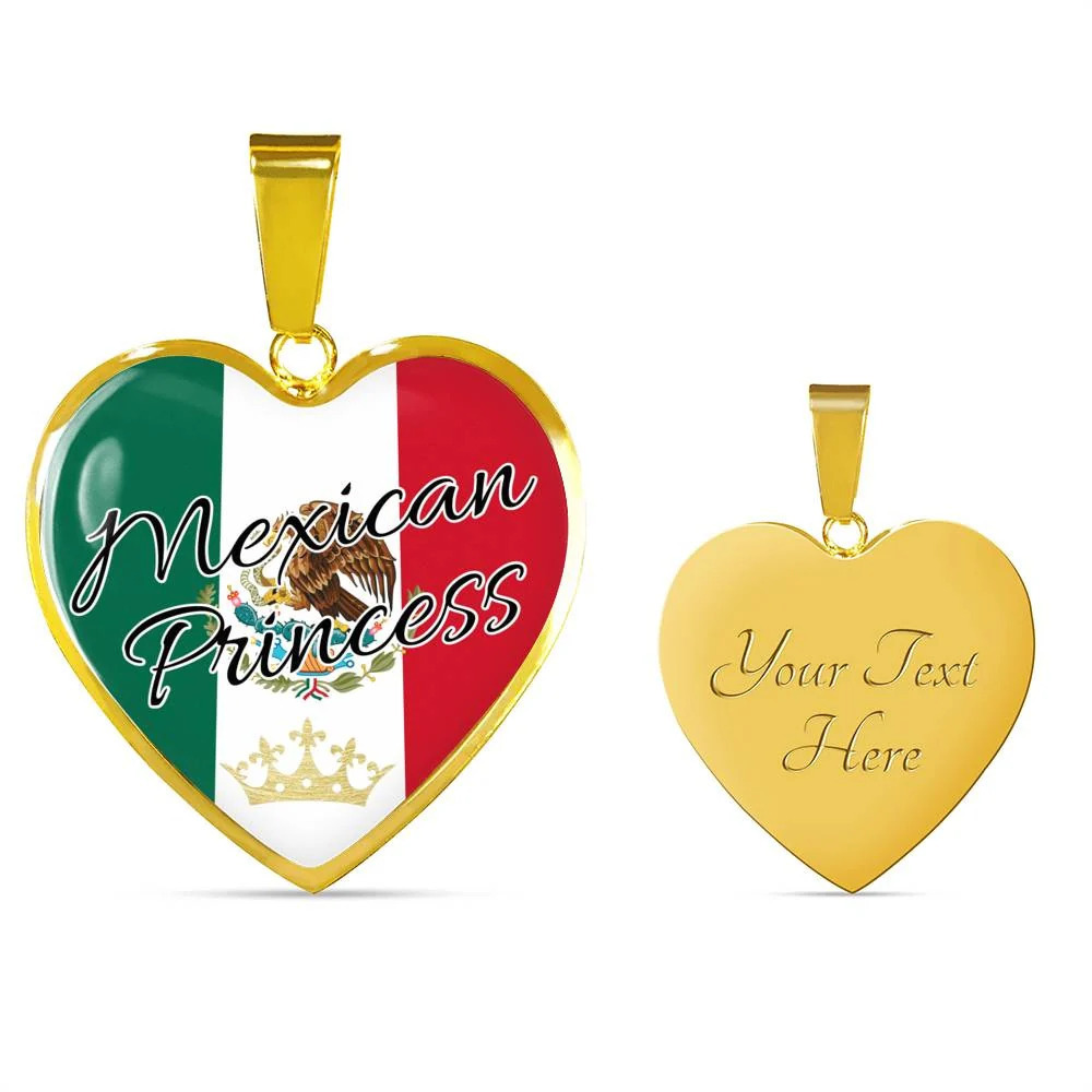 Mexican Princess Necklace Personalized Engraved Gold Heart Necklace Custom Name